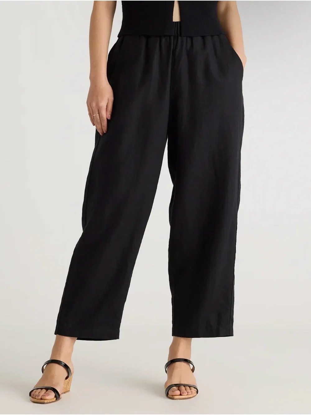 Quince European Linen Pants Wide Leg - Black- Medium- NWOT
